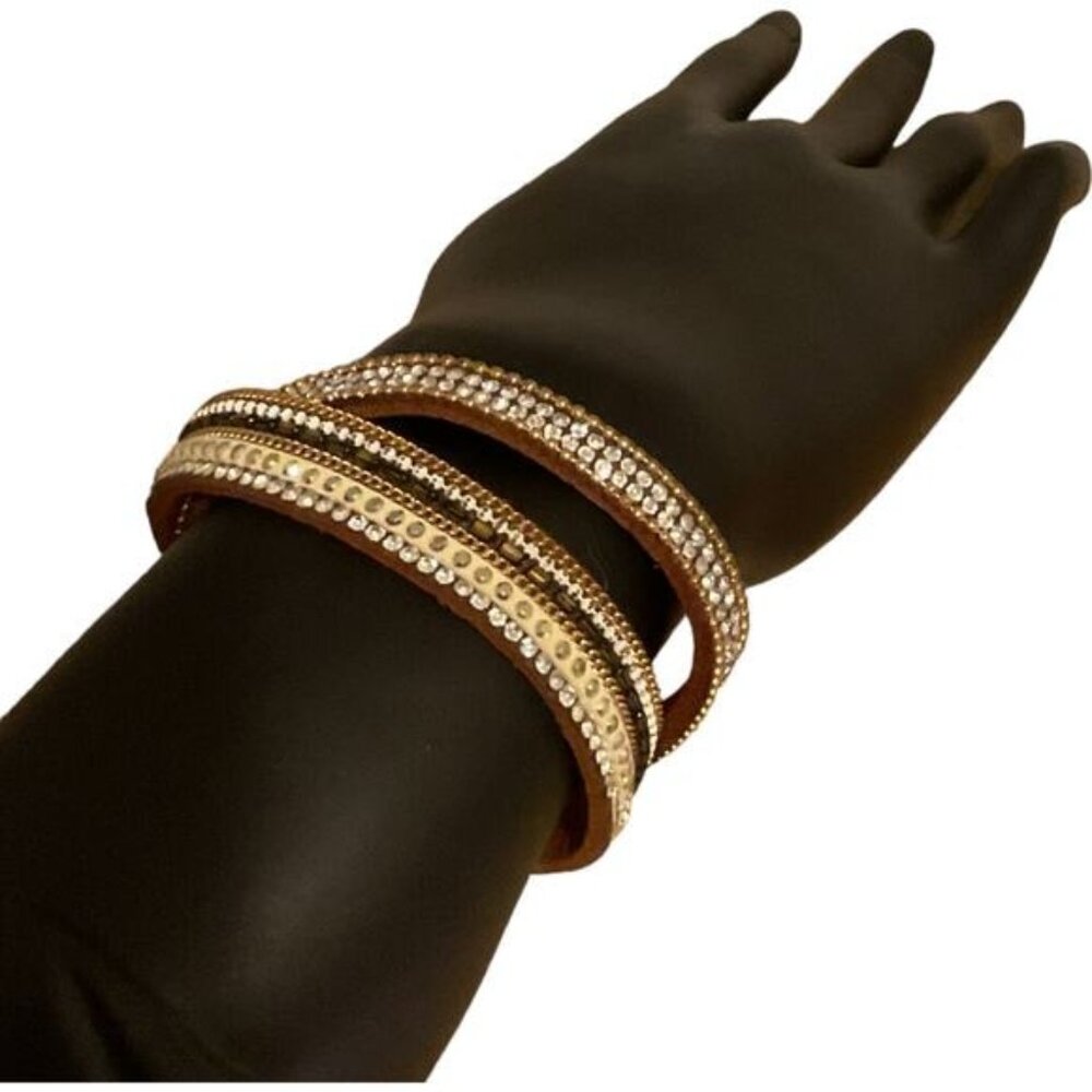 Crystal & Faux Leather Wrap Bracelet